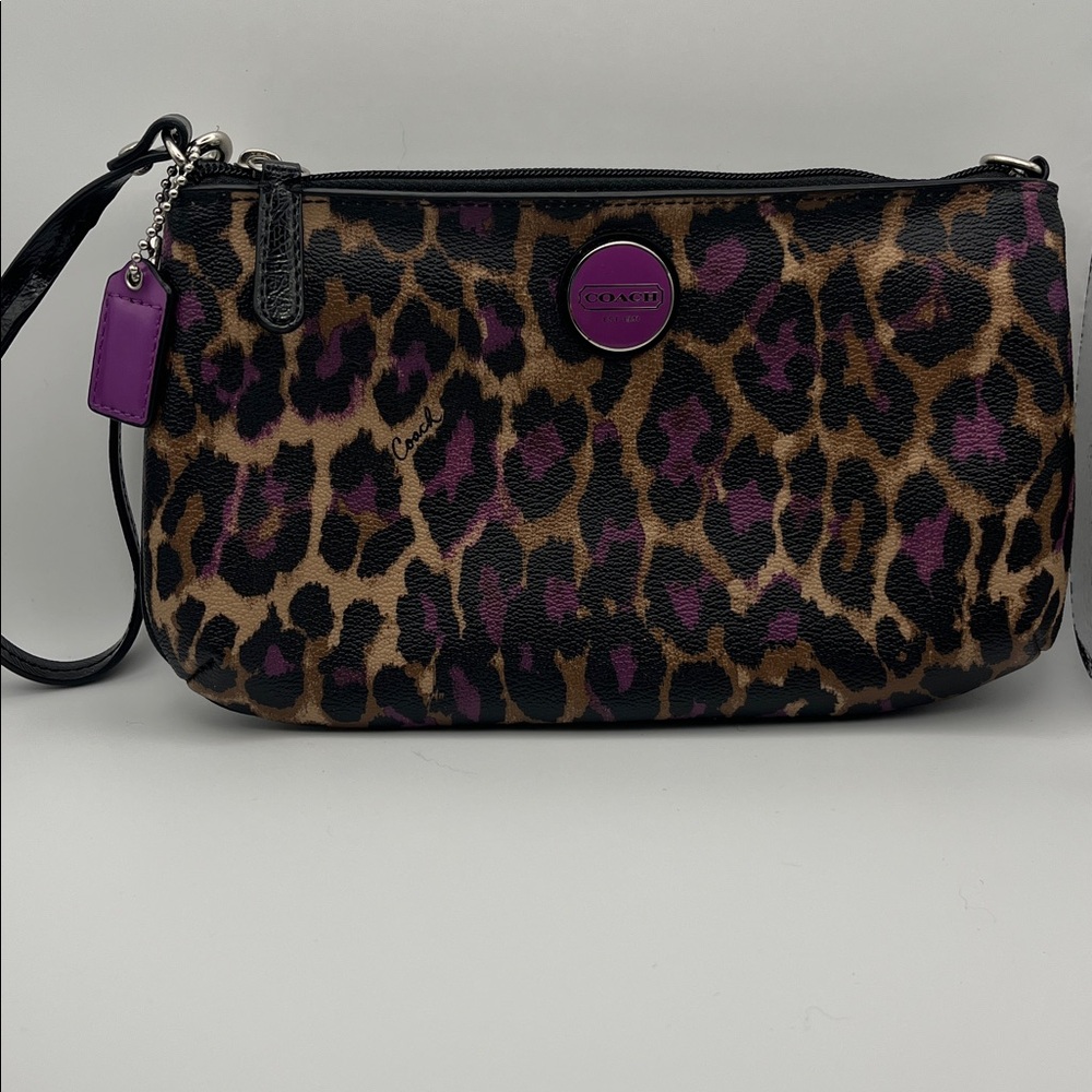 Coach Leopard Print Wrislet with Purple Accents
